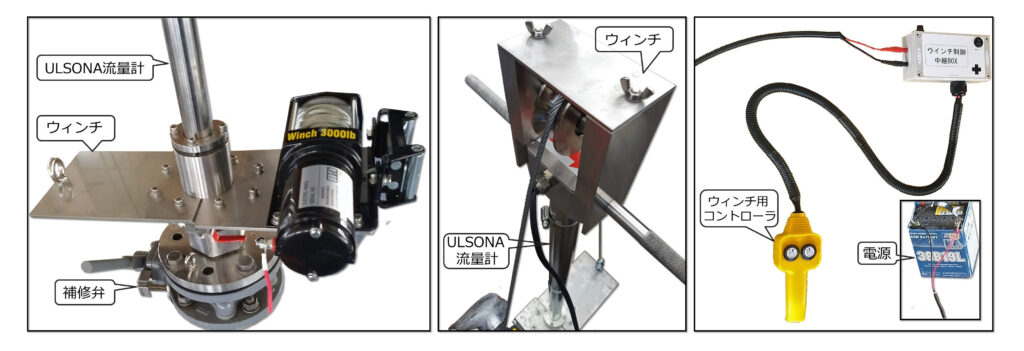 流量計の千代田工業（株）
挿入式超音波流量計ULSONA-DTウルソナ流量計を管に設置する際、水圧が高く人力での挿入が困難な場合、ULSONA専用電動ウィンチを使用すれば難なく管への挿入作業が行える。
ULSONA専用電動ウィンチも販売中。