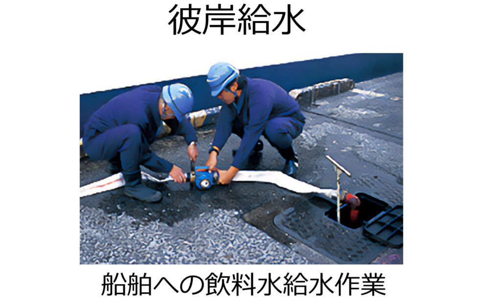 東京港埠頭株式会社の職員が客船への飲料水の給水作業を行っている作業紹介画像です。