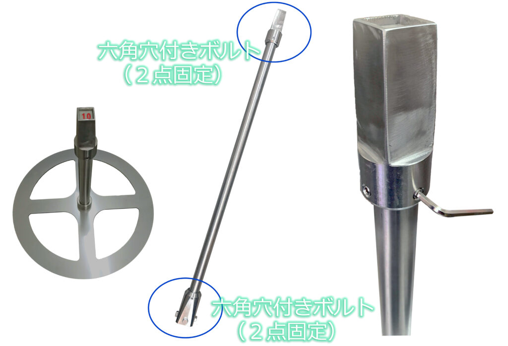 CHT-SUS 振れ止め金具 【オールステンレス製】Φ120~Φ580の製品紹介画像です。CHT-SUSステンレス製振れ止め金具の取付方法として、上部キャップ又は下部キャップを取外して取付けます。上下キャップ又は下部キャップを取外さずに取付は行えません。(2つ割れタイプは上下キャップを取外さずに取付可能です。)継足しキー(継足し棒、中間軸、中間ロッド、延長棒、延長ロッド、継手キー)に取付けて安定的に制水弁等の開閉操作を行うための製品です。