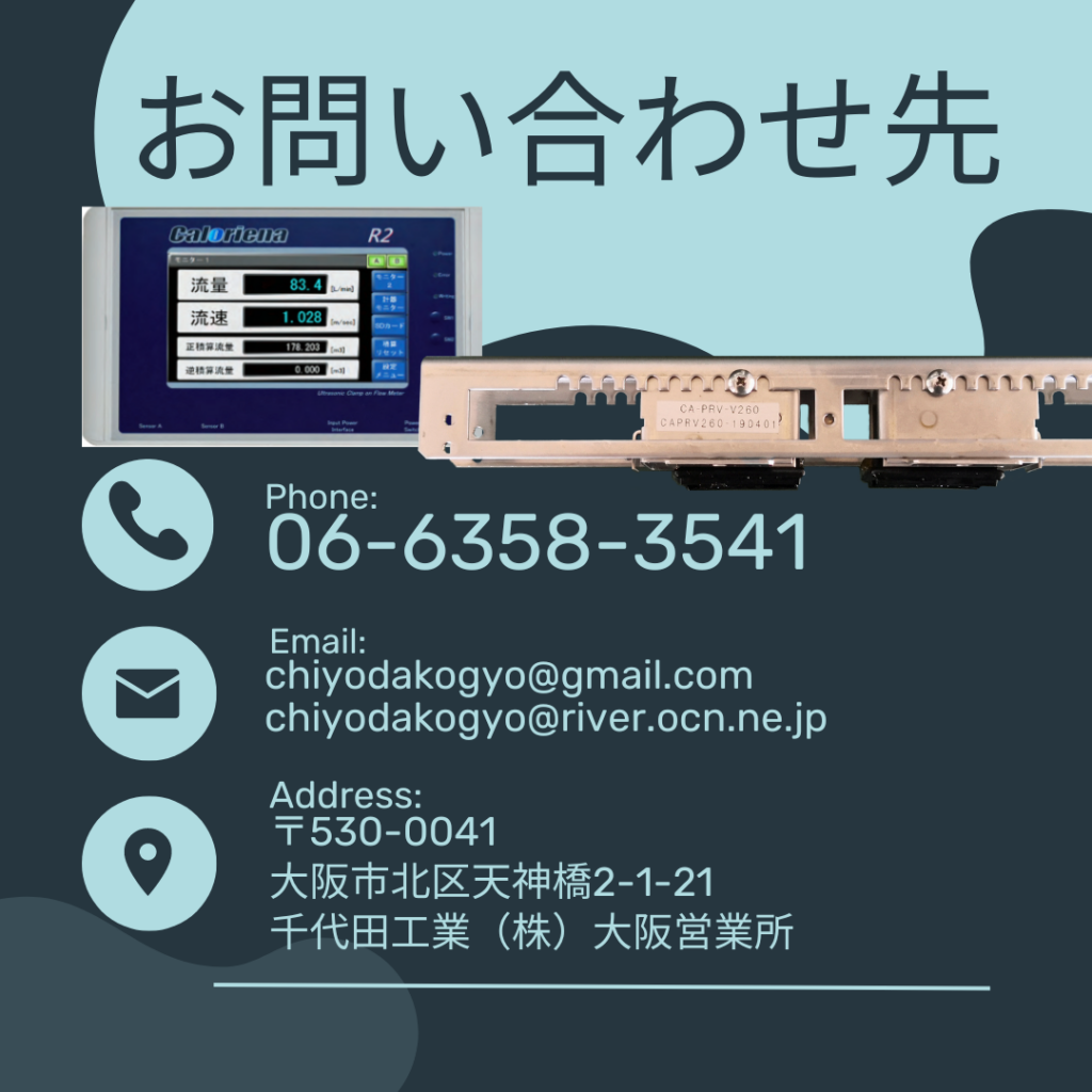 超音波流量計 Caloroiena （カロリーナ）R2V0～V3、Z1型 クランプオン式（外装式）の製品お問い合わせ先画像です。