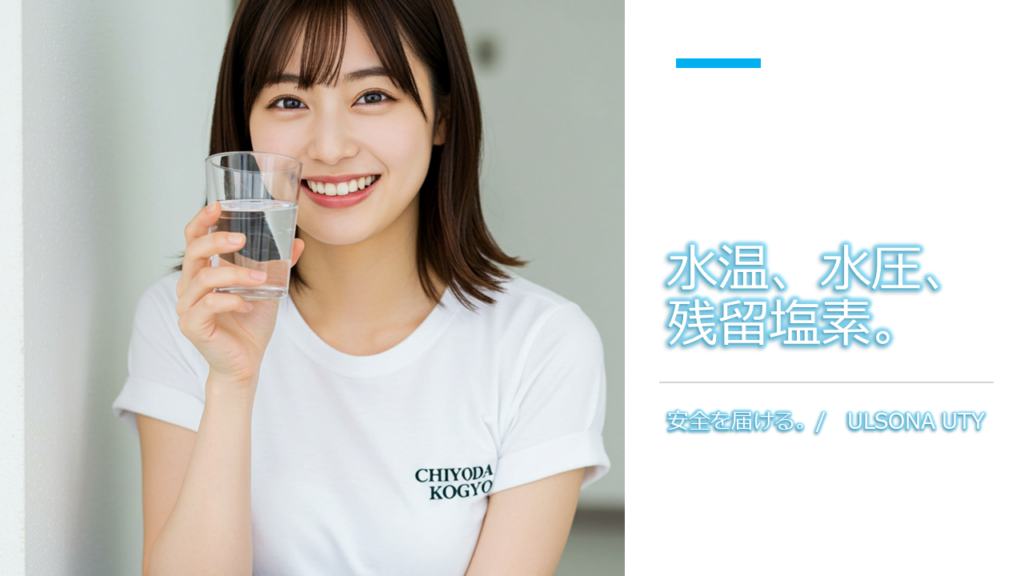 千代田工業㈱の提供するULSONA UTYのイメージ画像です。千代田工業株式会社のULSONA UTYは、流量と残留塩素濃度を同時に測定できる一体型計測器です。超音波技術と高精度センサーにより、高精度な計測とリアルタイム遠隔監視を実現。設置も容易で、水道事業をはじめ幅広い分野で効率的な水管理をサポートします。