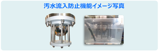 WMC汚水流入防止機能付空気弁の動作写真(実物)です。