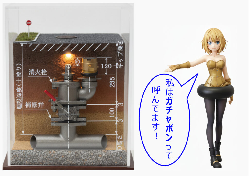 千代田工業（株）の消火栓着脱式急速空気弁Φ25のPR画像で、千代田キャラクターのPRしているバージョンです。