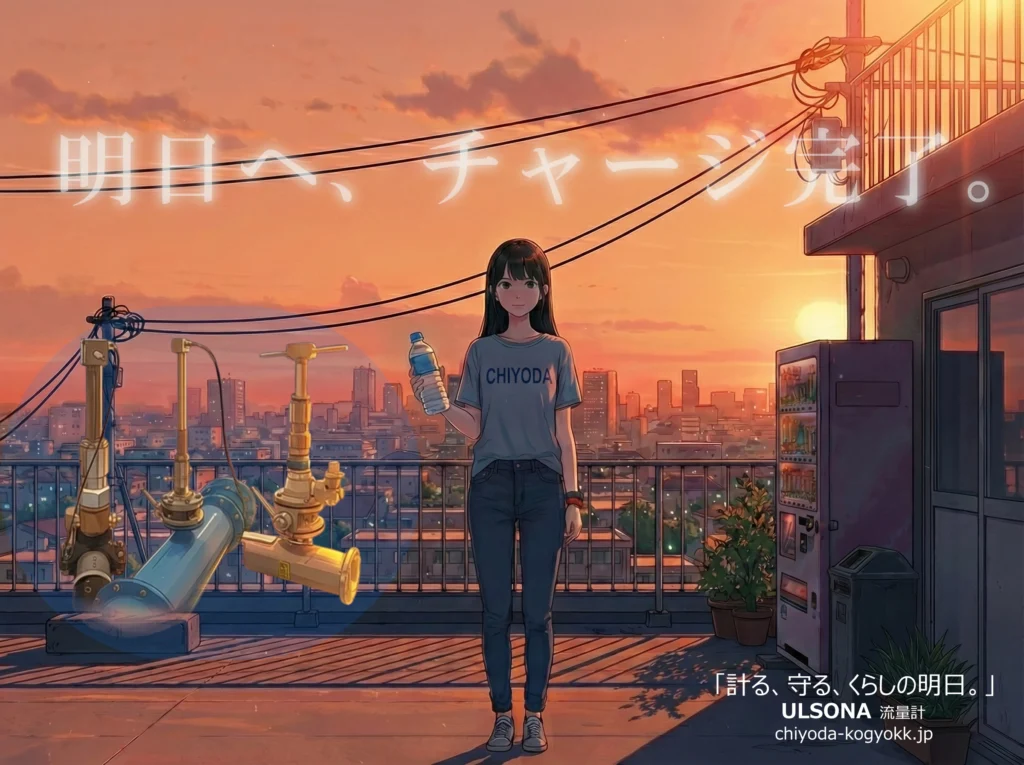 千代田工業株式会社が提供する不断水で設置可能な挿入式超音波流量計「ULSONA流量計」のPRイメージ画像です。