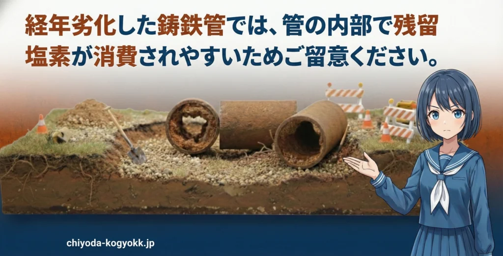 不断水で設置可能な残留塩素濃度計ULSONAのPR画像で、千代田アンバサダーキャラクターのPRバージョンです。