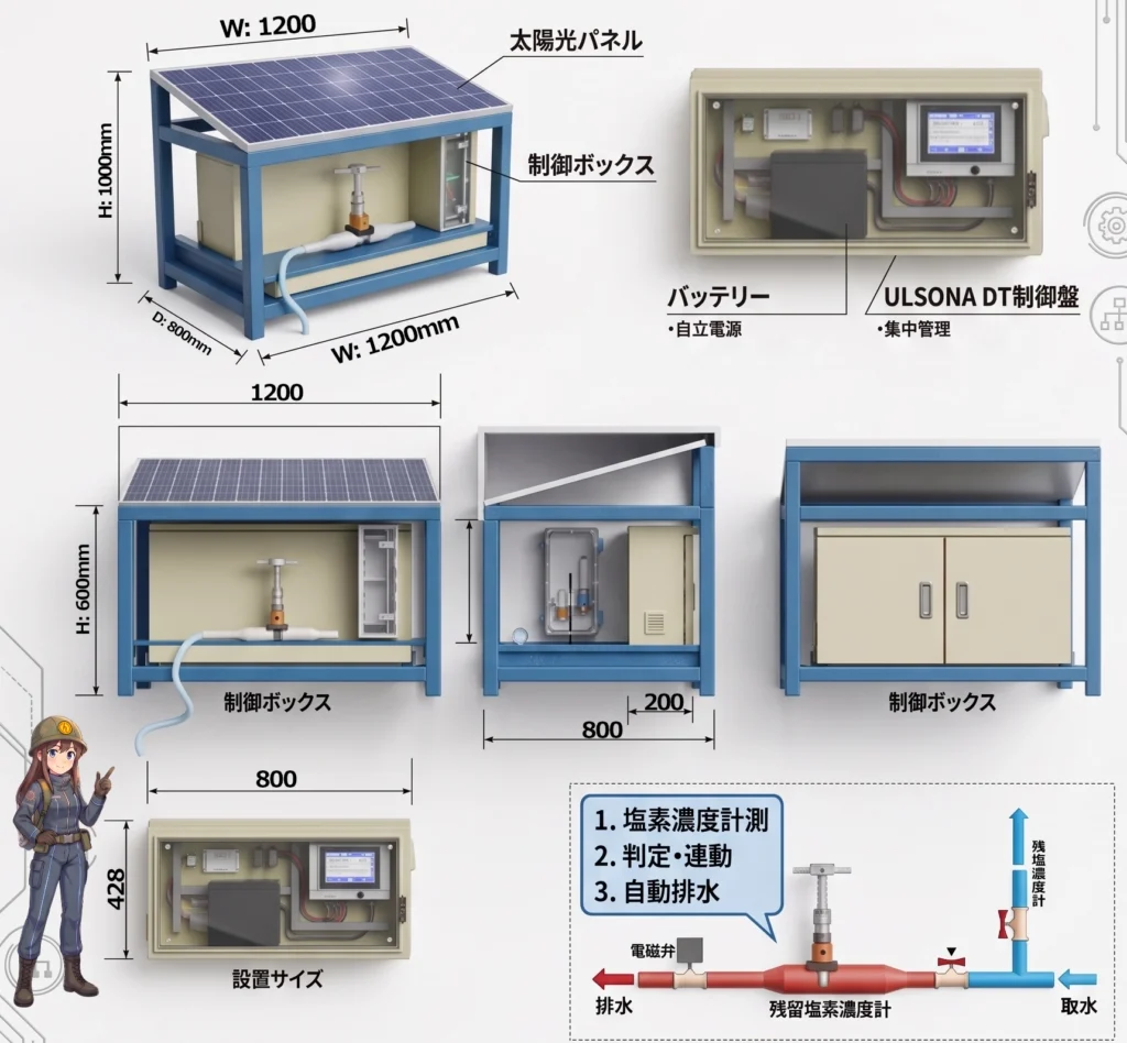 可搬式ULSONA UTYの設置寸法図