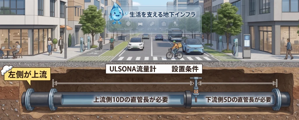 不断水で設置可能なULSONA DTの計測条件の図解イメージ