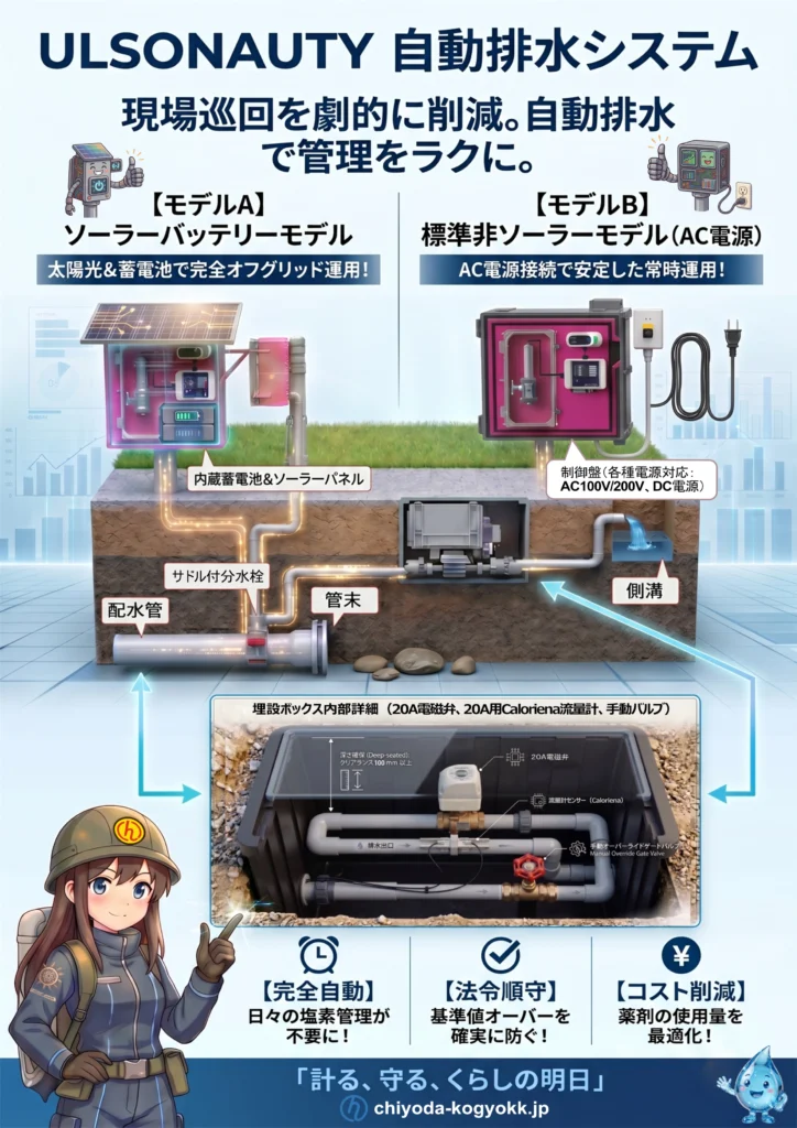 ULSONA UTY自動排水装置の常設タイプカタログ画像です。