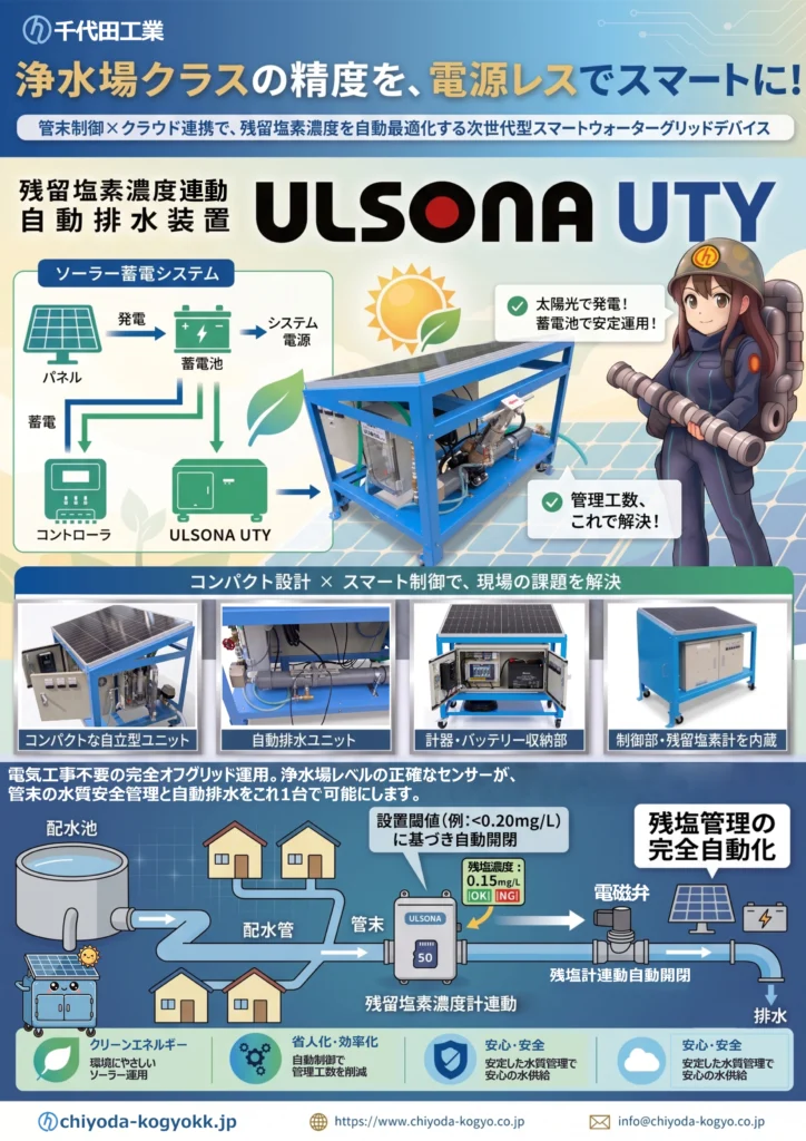 ULSONA UTY自動排水装置の可搬式カタログ画像です。